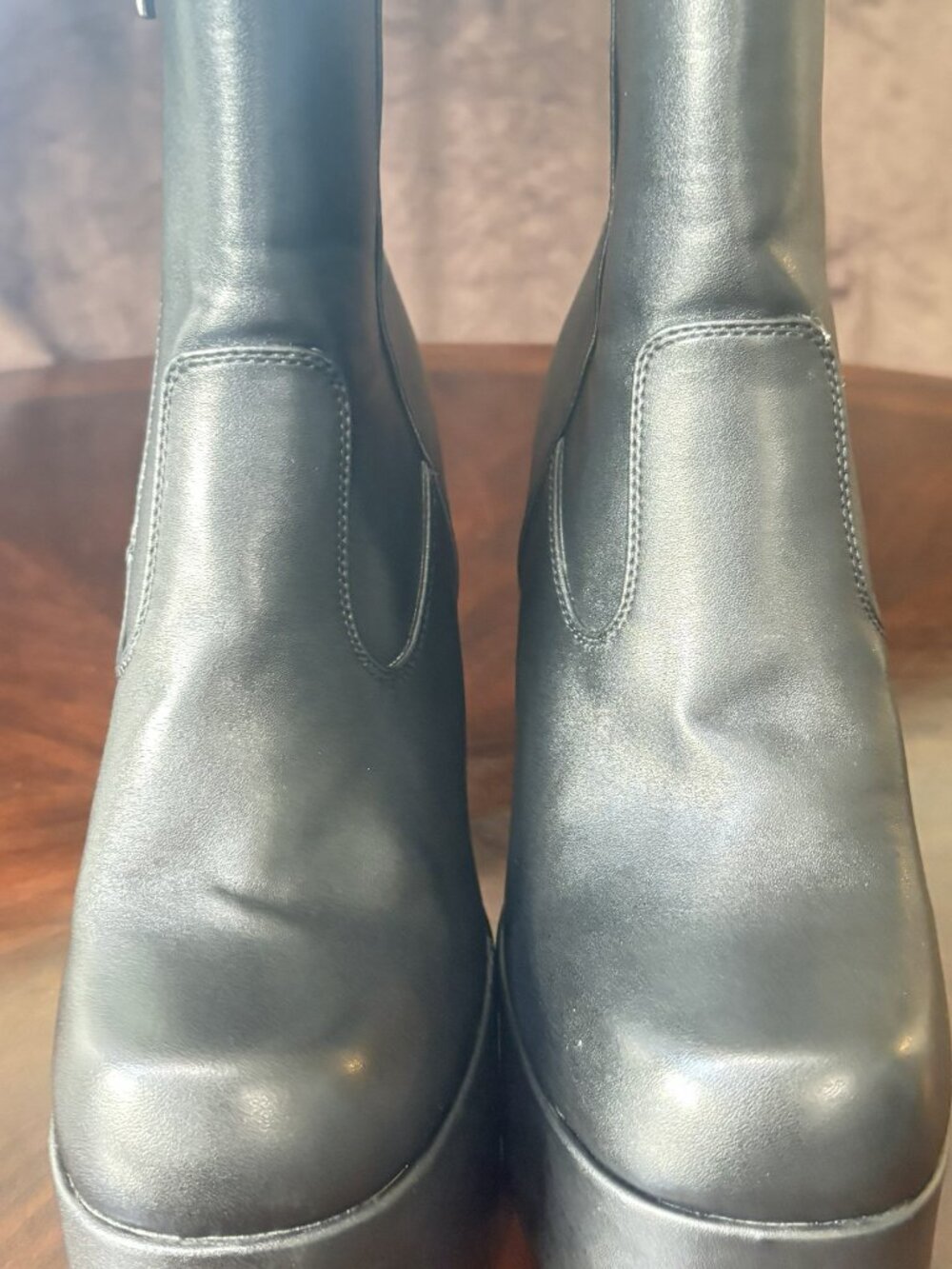 Black Faux Leather Platform Block Heel Zip Ankle Boots Size 40 / US 9 - Picture 4 of 10